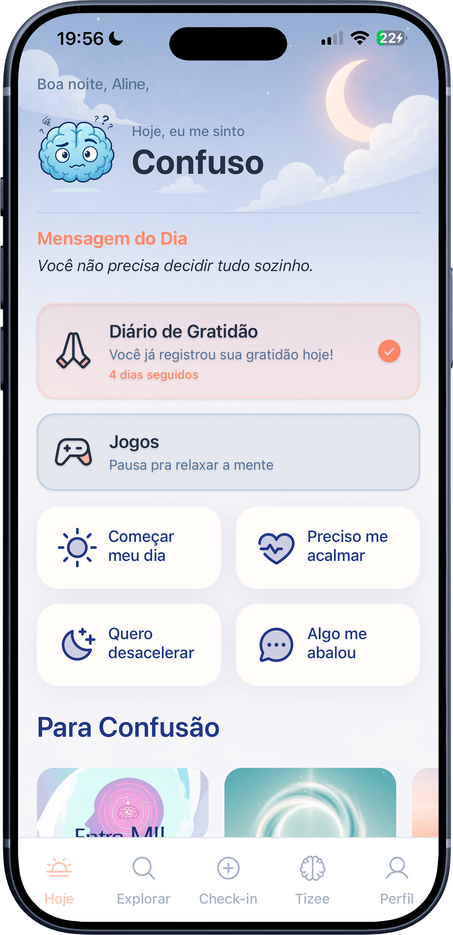 Início do app: preciso me acalmar, algo me abalou